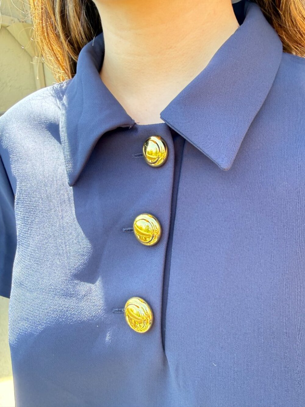 English Factory Navy Gold Button Collared Mini Shift Dress Size S NWT - Picture 4 of 14